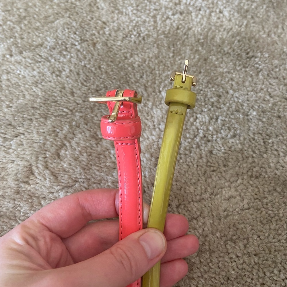Set of 2 Colorful Leather Belts Coral Lime Thin M / L 8 10